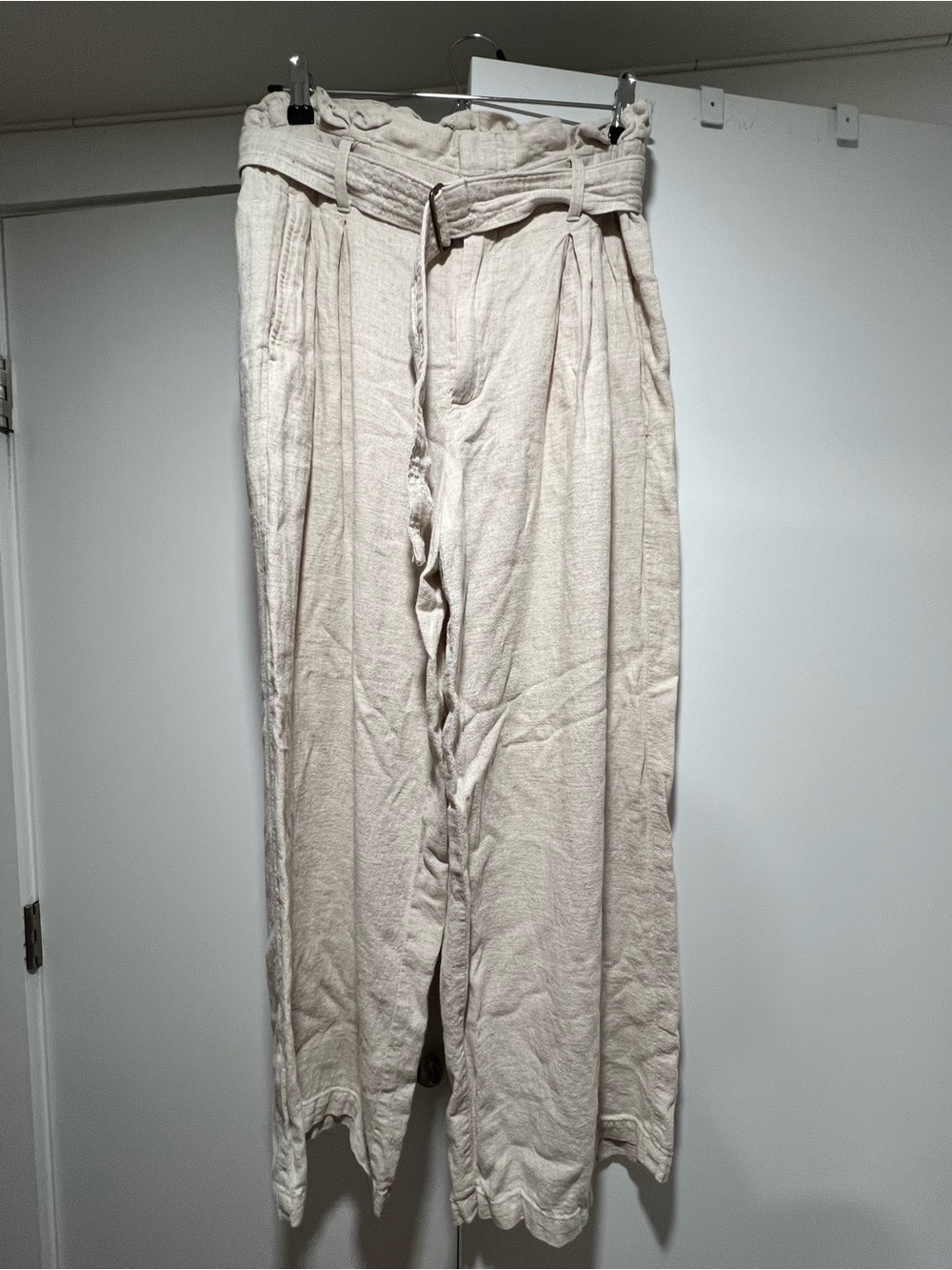 Banana Republic Cream Wide-Leg Linen-Blend Pants with Paper Bag Waist